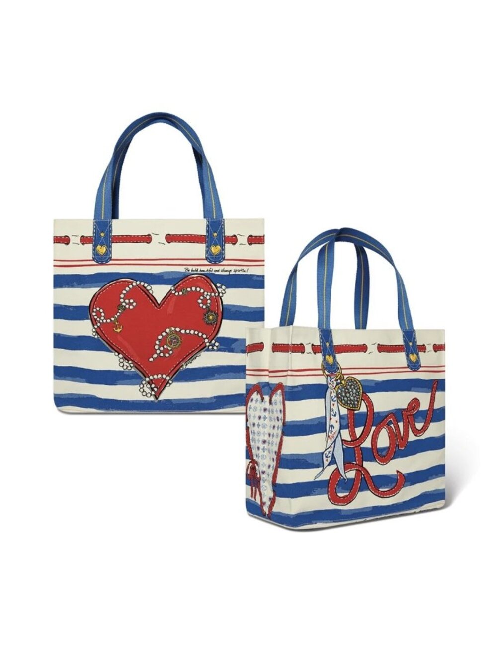 Brighton Canvas Tote Beach Large LOVE Heart Blue Striped Original Packaging NEW